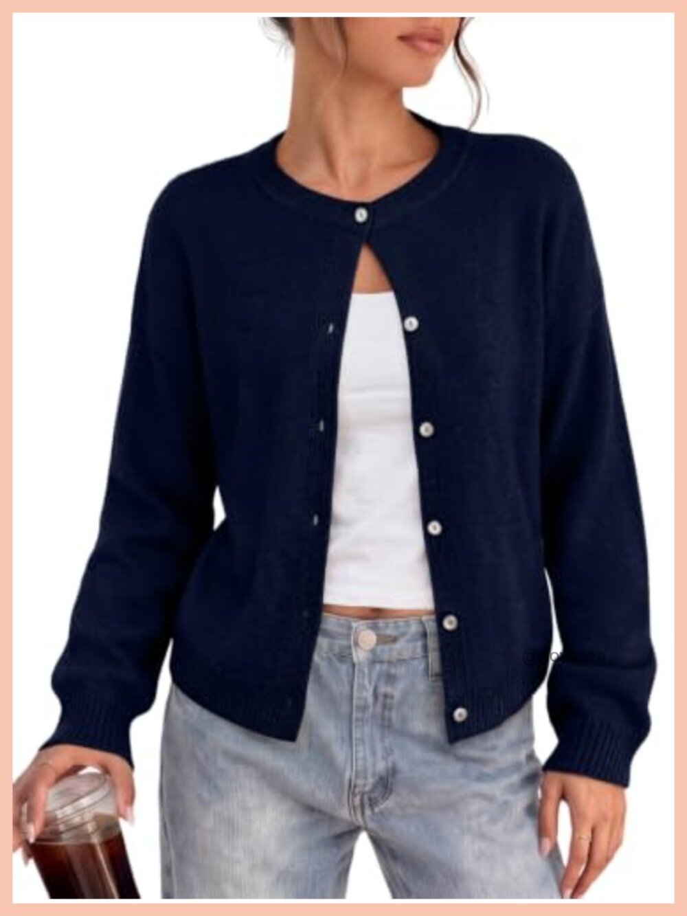 Oversized Button Down Cardigan Crew Neck Cozy Fall Sweater